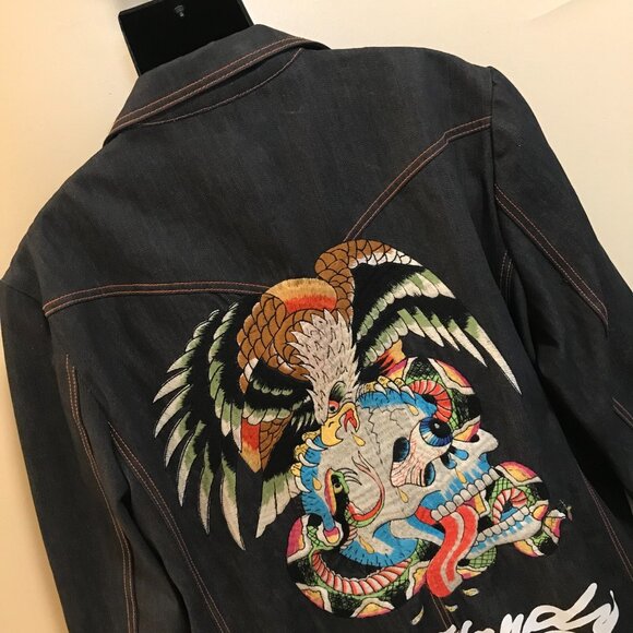 Men's Ed Hardy by Christian Audigier Denim Blazer Jacket-Size 4XL - Picture 4 of 12